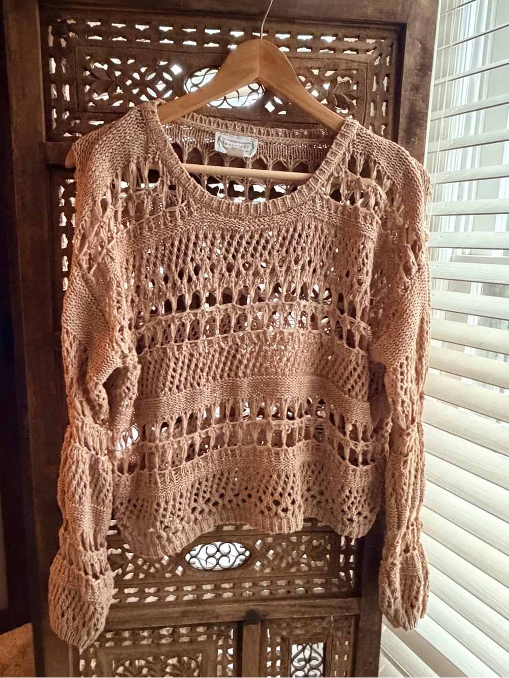 Love Riche Open-Knit Scoop Neck Sweater in Dusty Peach
